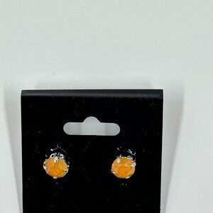 8mm Handset Post earrings White Opal Summer Blush Swarovski Crystal Silver Plate